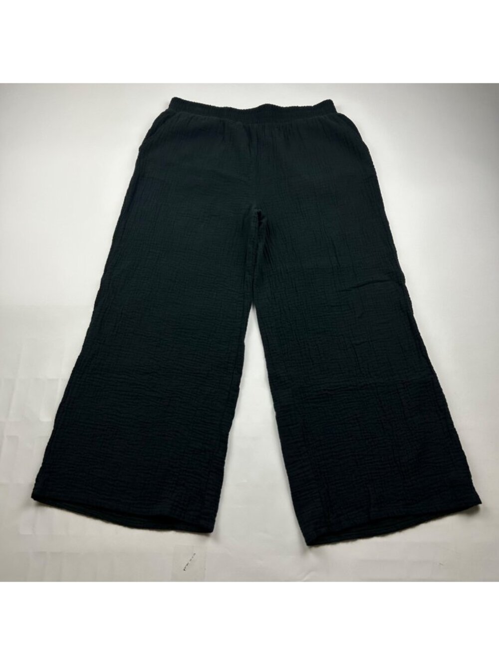 Hurley Black Cotton Crinkle Gauze Wide Leg Pants M